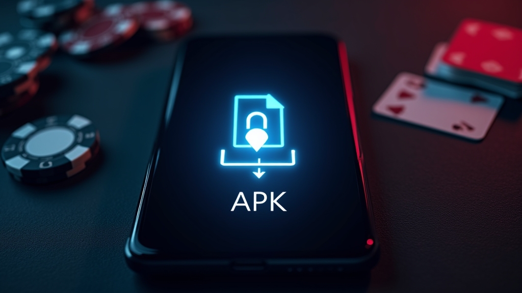 Android-Smartphone mit APK-Installation in dunkler Casino-Atmosphäre