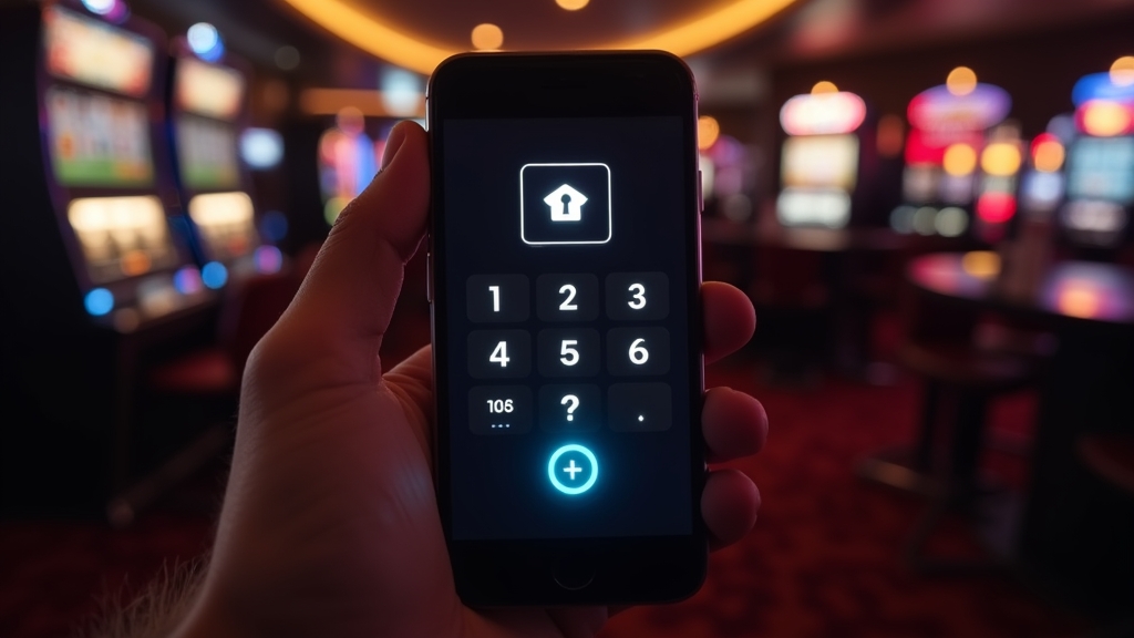 Smartphone mit sicherem Login-Bildschirm im Casino-Ambiente