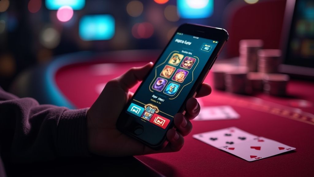 Smartphone mit mobiler Casino-Oberfläche in dunkler Umgebung