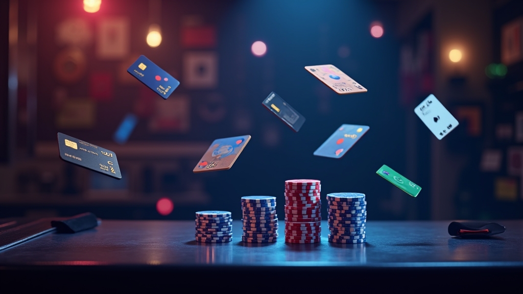 Vergleich verschiedener Zahlungsmethoden in einer dunklen Casino-Szene